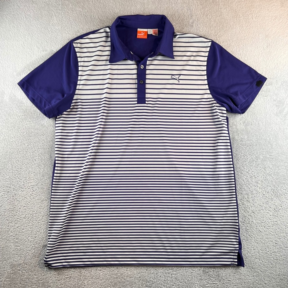 Puma Mens XL Purple Striped dryCELL Golf Polo Shirt Sportlifestyle Short Sleeve